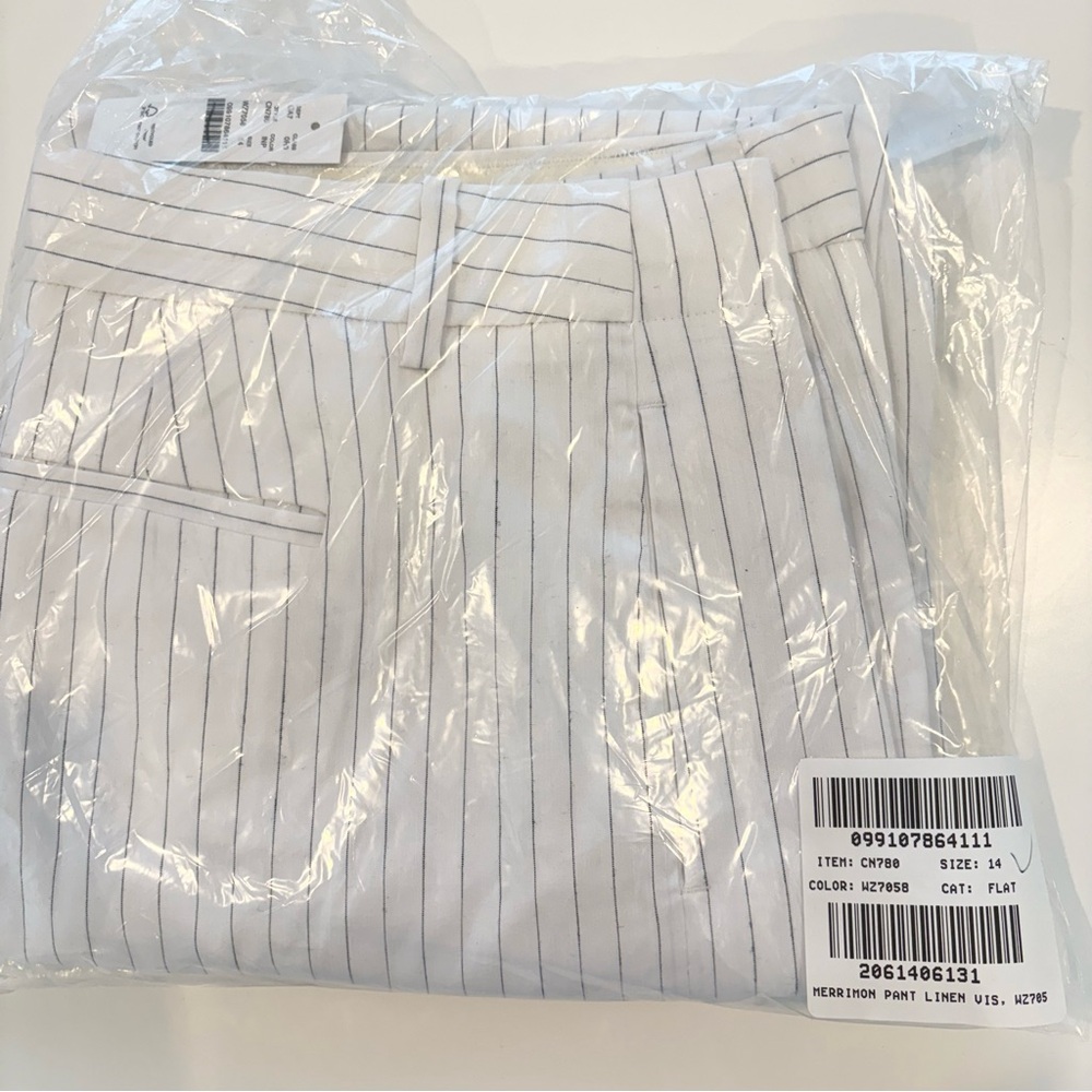 NWT J. Crew Pleated Tapered Pant Pinstripe Linen-viscose Blend Ivory Navy - Picture 5 of 6